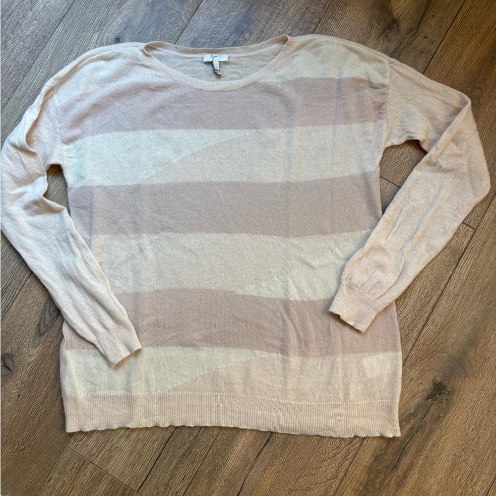 Joie Cashmere Beige Cream Pink Striped Sweater Size Large - Picture 5 of 11